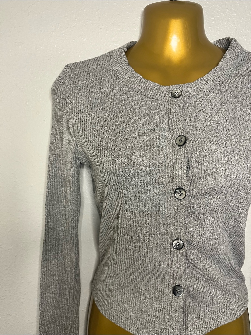 Self Esteem Light Gray Ribbed Button Cardigan - Picture 2 of 3